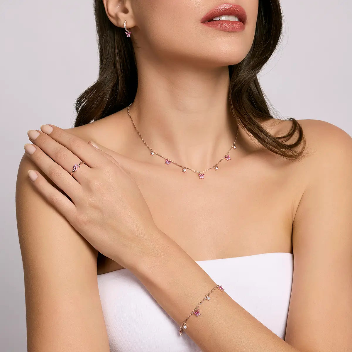 Anello Con Farfalla In Argento Placcato Oro Rosa E Zirconi Mabina Donna "Secret Garden" 523288