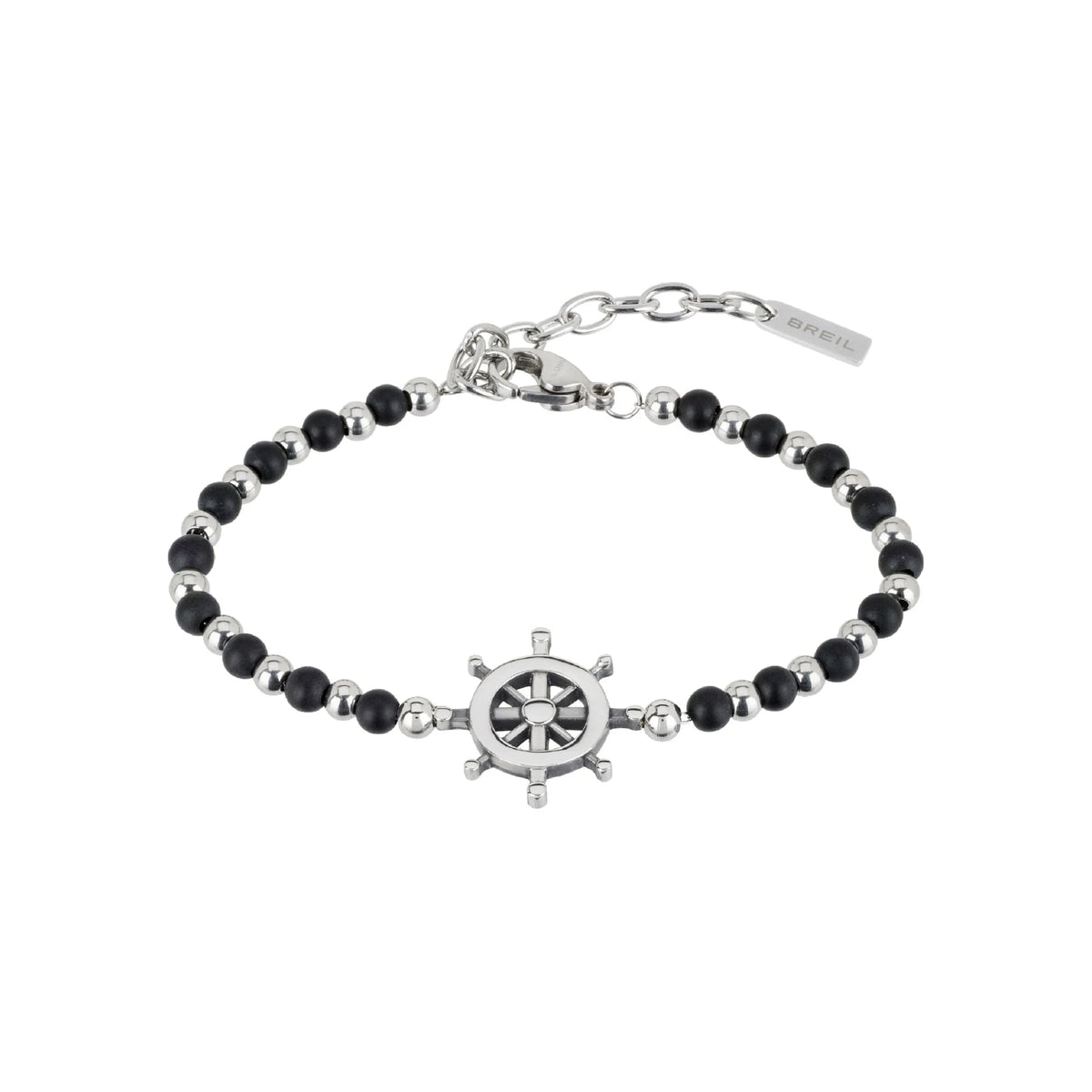 Bracciale Con Sfere In Acciaio e Sfere In Onice Nero Con Timone Breil Uomo "Black Onyx" TJ2408