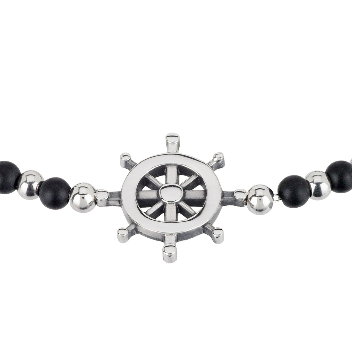 Bracciale Con Sfere In Acciaio e Sfere In Onice Nero Con Timone Breil Uomo "Black Onyx" TJ2408