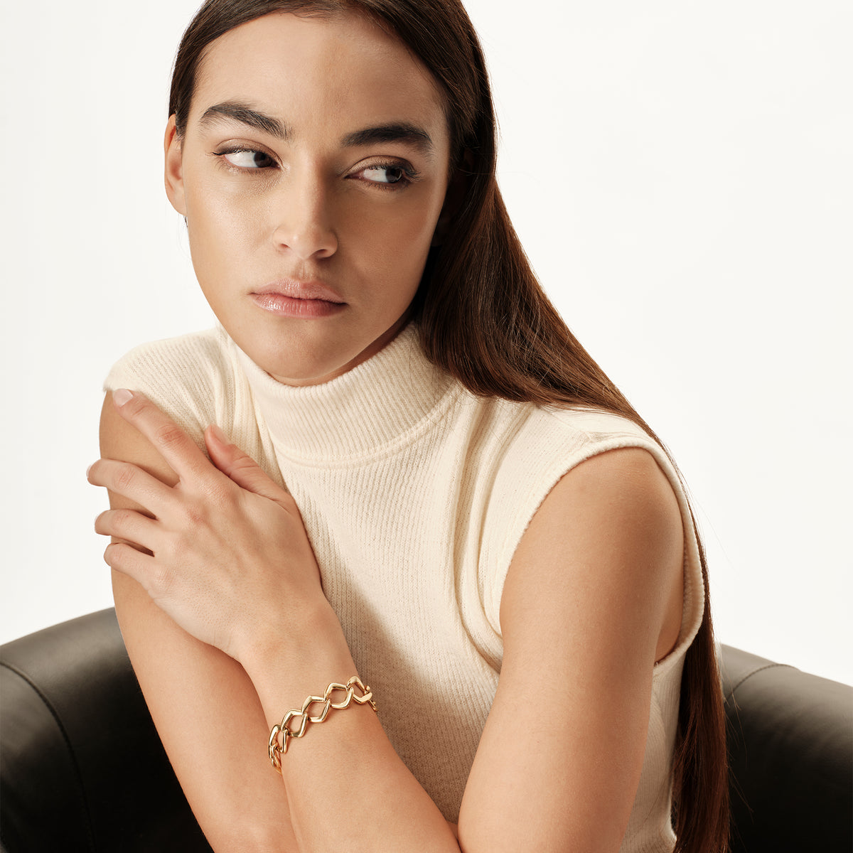 Bracciale In Acciaio Con Catena A Rombo Con Finitura Oro 14K "Elongè" TJ4103