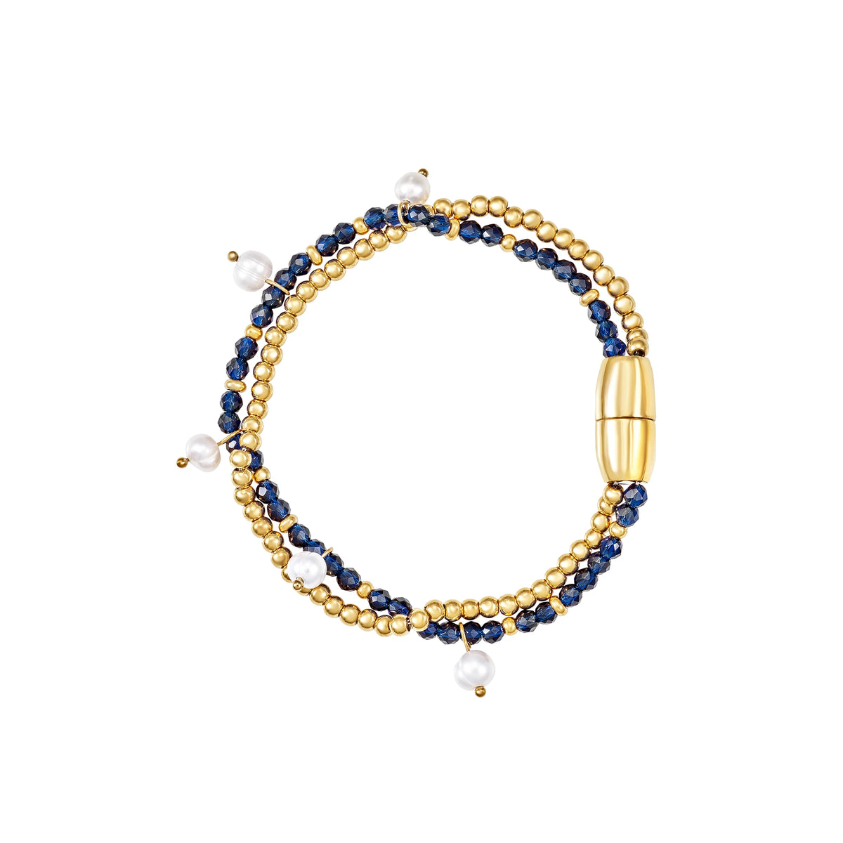 Bracciale In Acciaio Con Finitura Oro 14K Cristalli Blu E Perle Breil Donna "Magnetica System" TJ4222