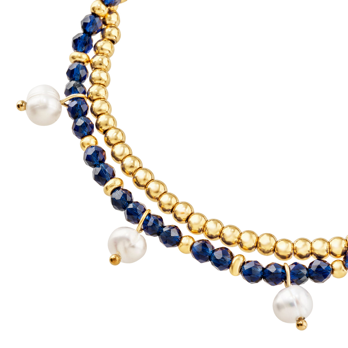 Bracciale In Acciaio Con Finitura Oro 14K Cristalli Blu E Perle Breil Donna "Magnetica System" TJ4222