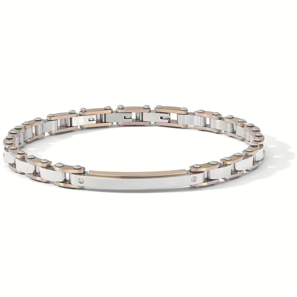 Bracciale In Acciaio Con PVD Rosè E Zircone Bianco Comete Gioielli Uomo "Suits" UBR 1238