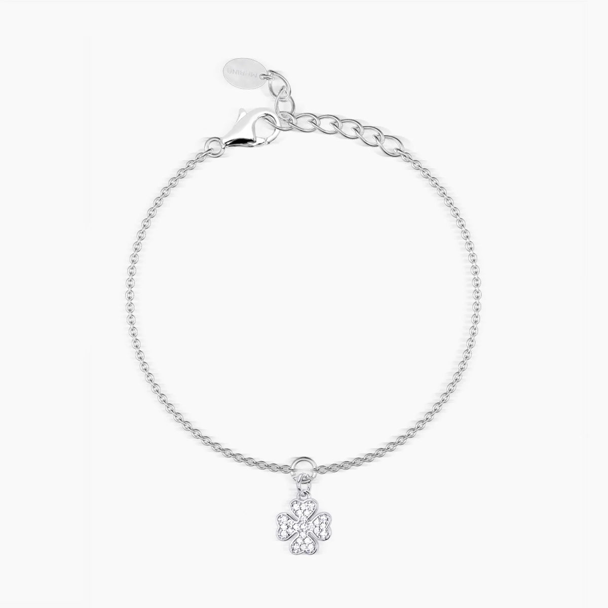 Bracciale In Argento Con Ciodolo Quadrifoglio In Pavè Di Zirconi Bianchi Mabina Donna "È Solo Fotuna" 533308