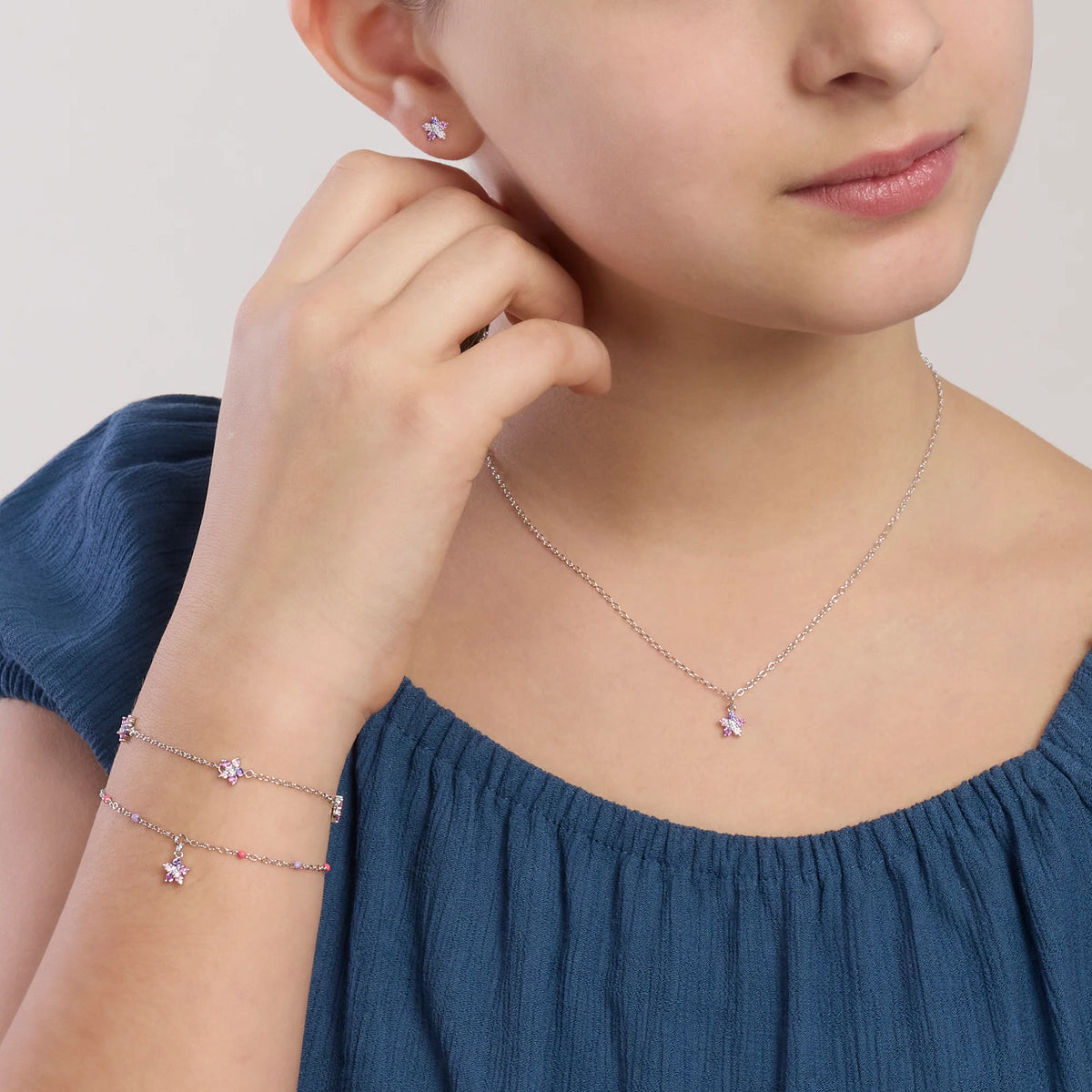 Bracciale In Argento Con Fiori Rosa Mabina Junior Bambina "Fun Flower" 534127