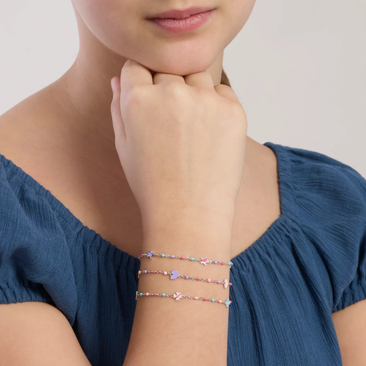 Bracciale In Argento Con Quadrifogli Smaltati Mabina Bambina Junior "Cercami" 534134