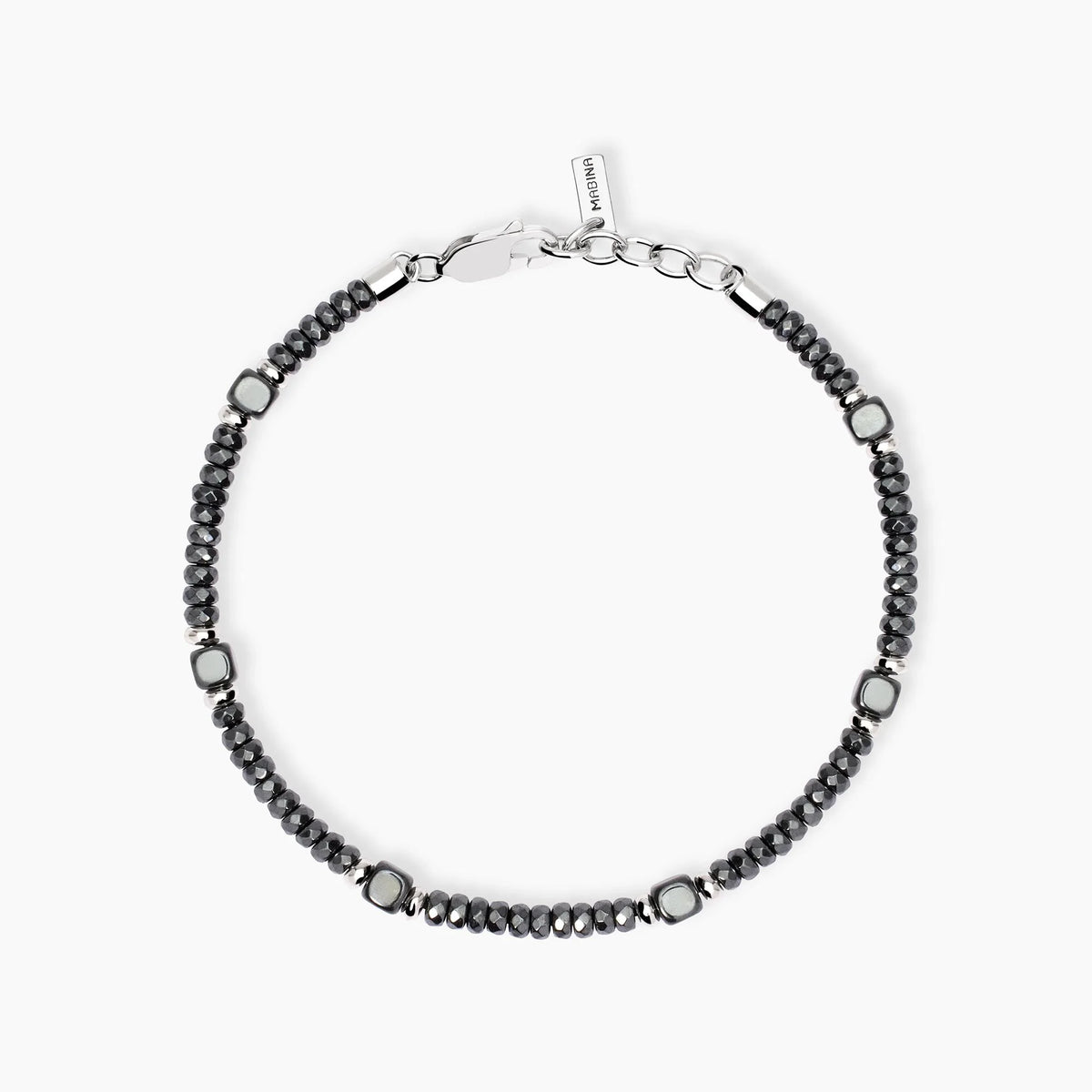 Bracciale In Argento Rodiato Ed Ematite Mabina Uomo "Route 66" 533855