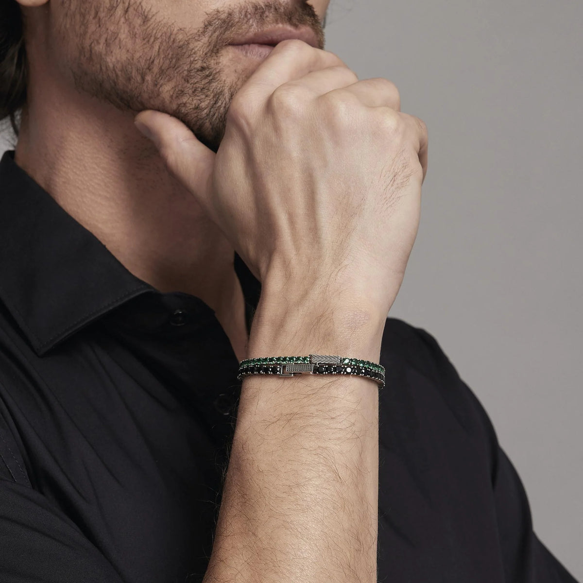 Bracciale Tennis In Argento Con Smeraldi Sintetici Mabina Uomo "Tennis Club" 533579-S