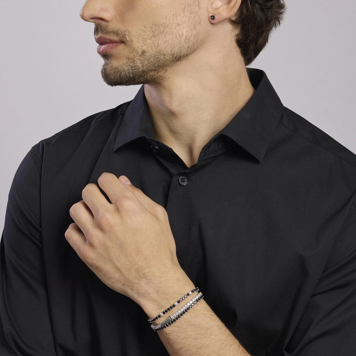 Bracciale Tennis In Argento Con Zirconi Neri Mabina Uomo "Tennis Club" 533694-S