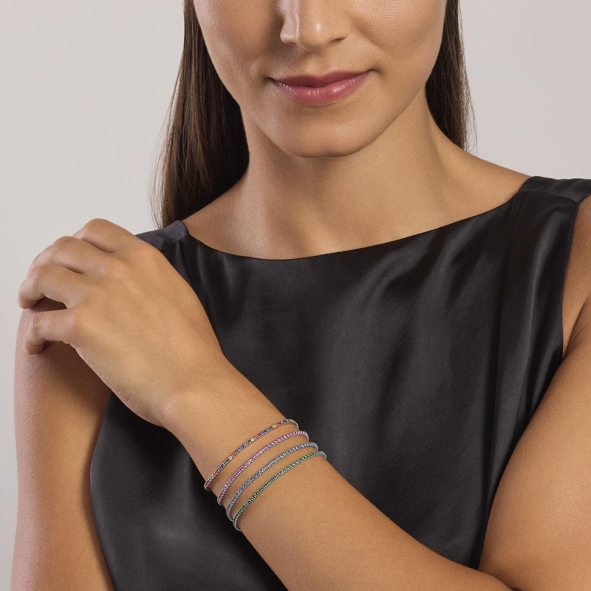 Bracciale Tennis In Argento Placcato In Oro Rosa Con Zirconi Multicolor Mabina Donna "Mini Tennis" 533962