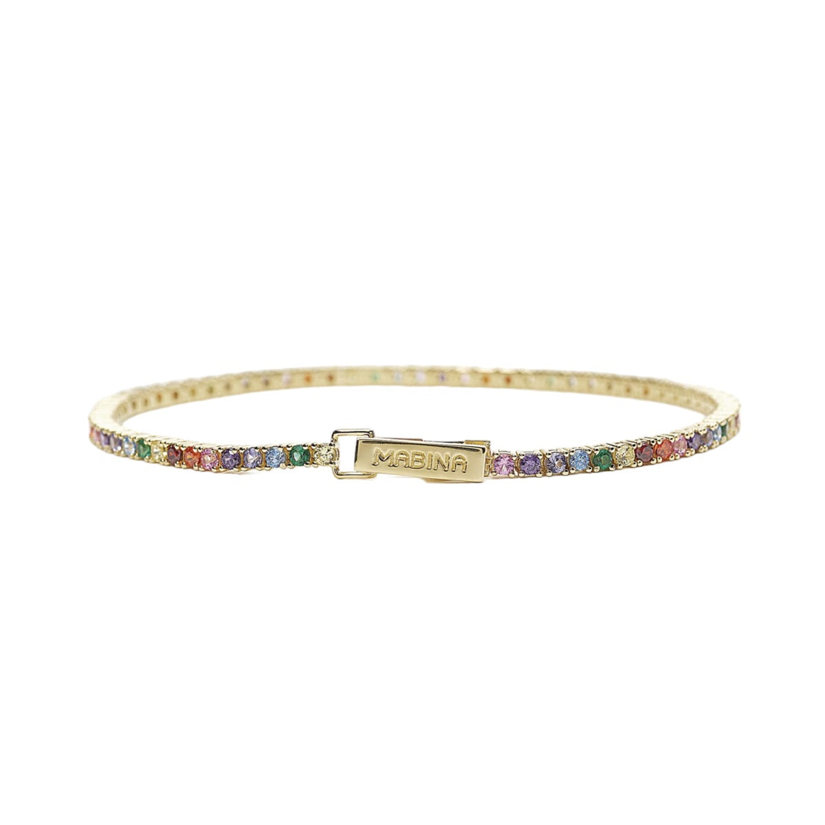 Bracciale Tennis In Argento Placcato Oro Giallo Con Zirconi Multicolor Donna Mabina "Tennis Club" 533556-M
