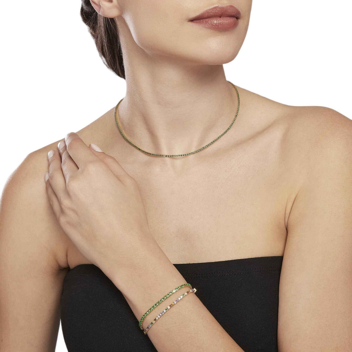 Bracciale Tennis In Argento Placcato Oro Giallo Con Zirconi Multicolor Donna Mabina "Tennis Club" 533556-M