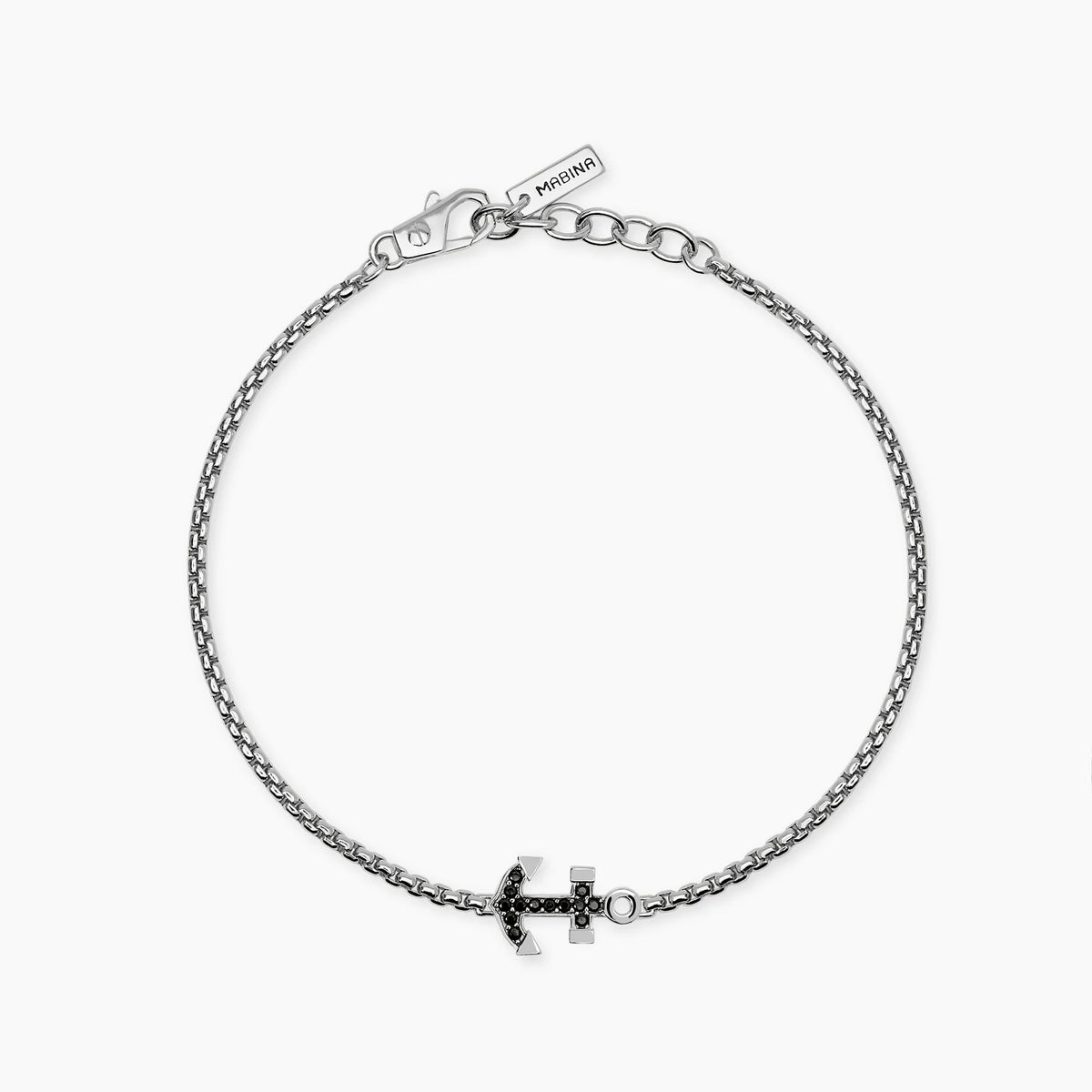 Bracciale Con Ancora In Argento E Zirconi Neri Mabina Uomo "Navy Rule" 534141