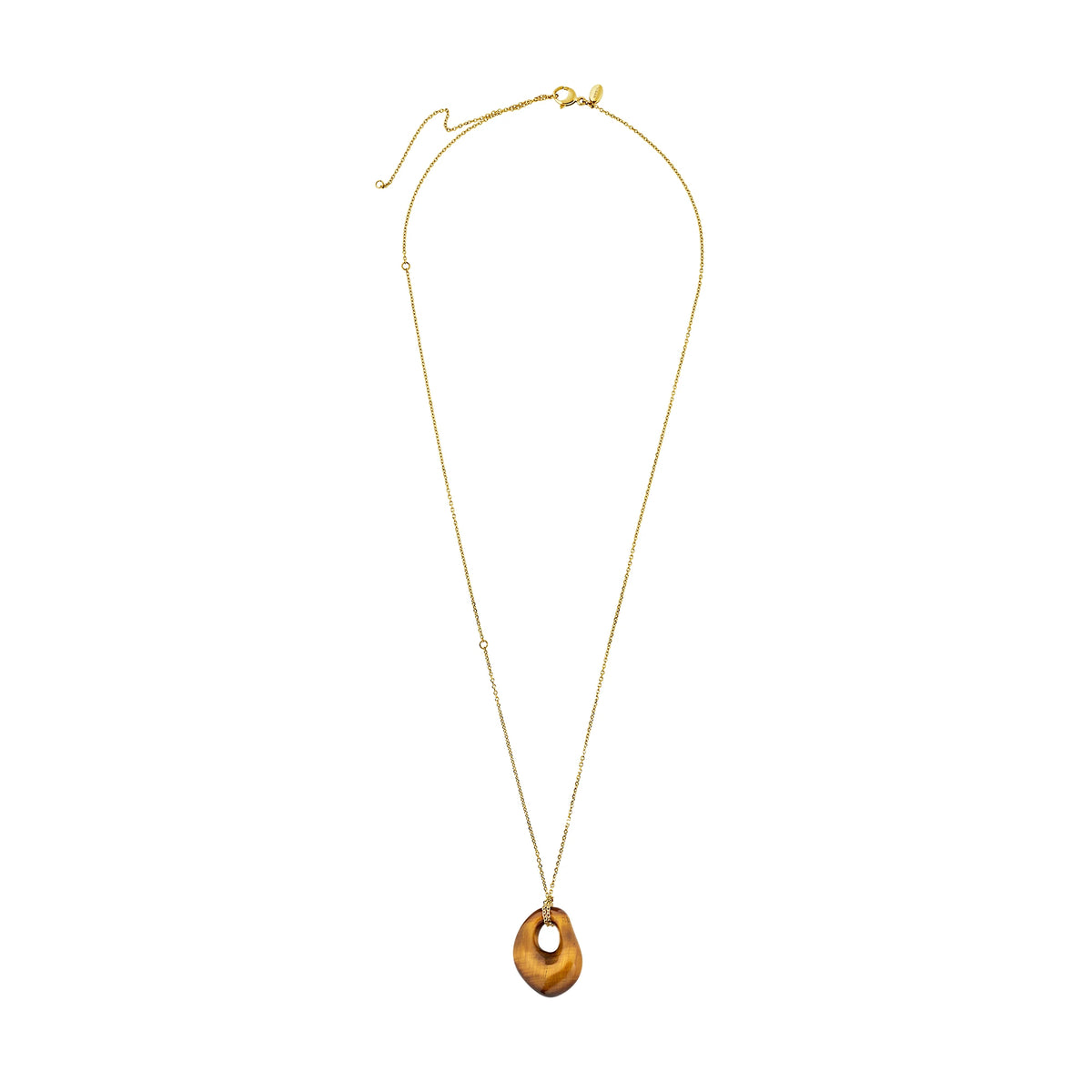 Collana In Acciaio Con Finitura PVD Oro 14K E Pendente Con Pietra Occhio Di Tigre Breil Donna "B Rocks" TJ4215