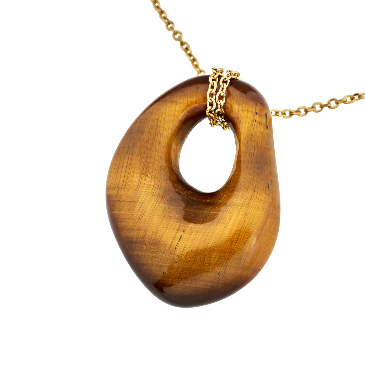 Collana In Acciaio Con Finitura PVD Oro 14K E Pendente Con Pietra Occhio Di Tigre Breil Donna "B Rocks" TJ4215