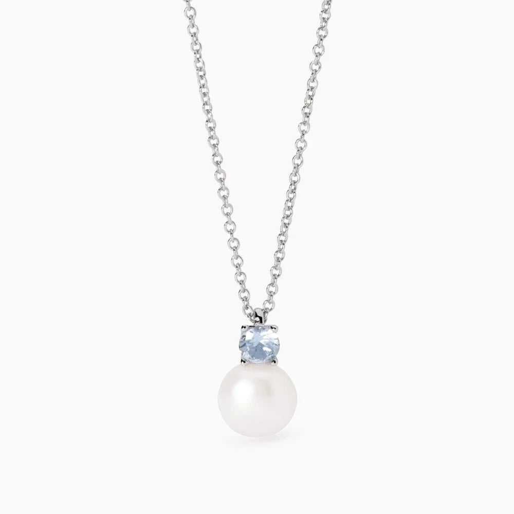 Collana In Argento Con Acquamarina Sintetica E Perla Coltivata Mabina Donna "Invito A Nozze" 553695