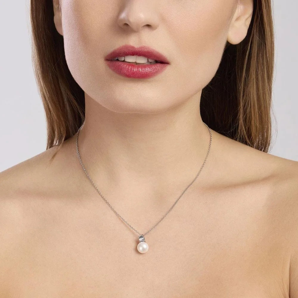 Collana In Argento Con Acquamarina Sintetica E Perla Coltivata Mabina Donna "Invito A Nozze" 553695