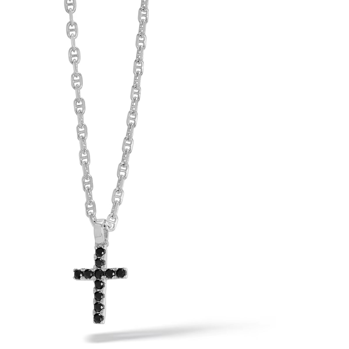 Collana In Argento Con Croce E Zirconi Neri Uomo Comete Gioielli "Tennis" UGL 728