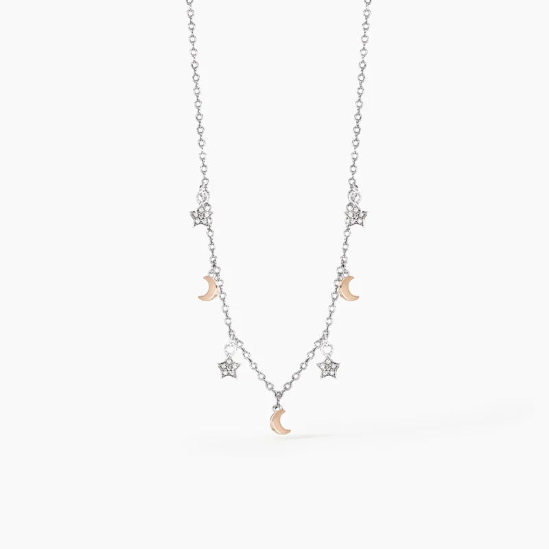 Collana In Argento Con Pendenti Con Lune Rosè E Stelle In Zirconi Mabina Donna "Moon-Light" 553265