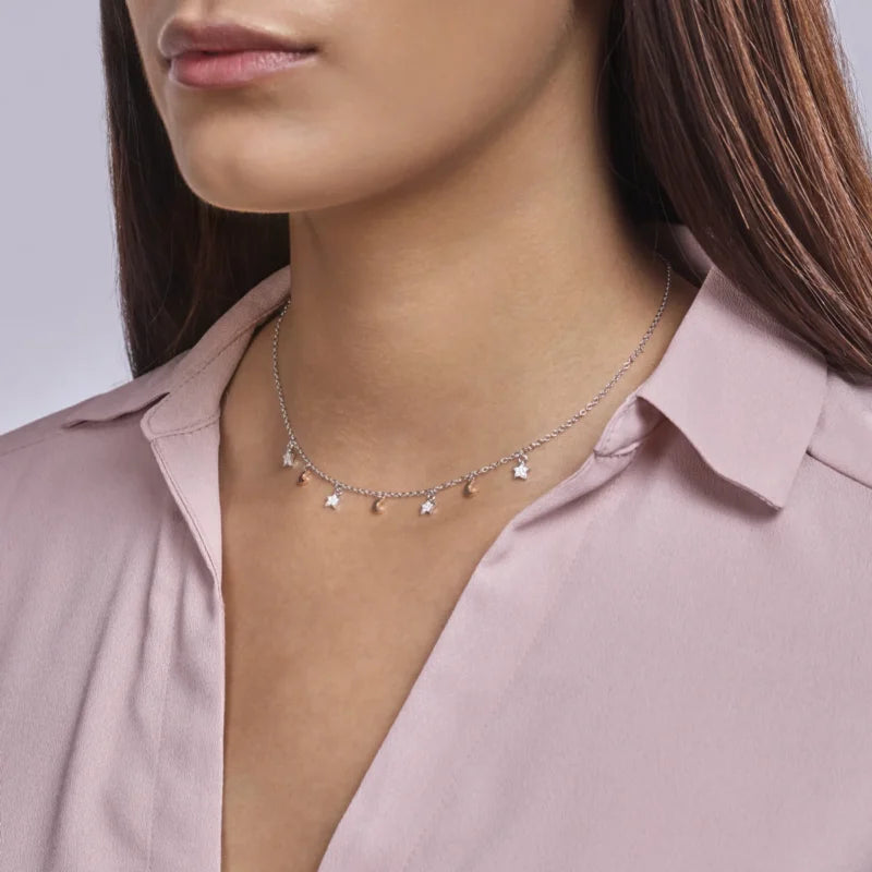 Collana In Argento Con Pendenti Con Lune Rosè E Stelle In Zirconi Mabina Donna "Moon-Light" 553265