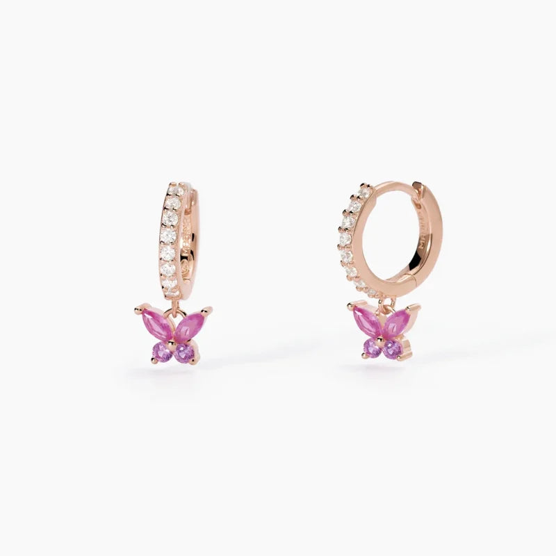 Orecchini A Cerchio Con Farfalle Pendenti In Argento Oro Rosa E Zirconi Mabina Donna "Secret Garden" 563573