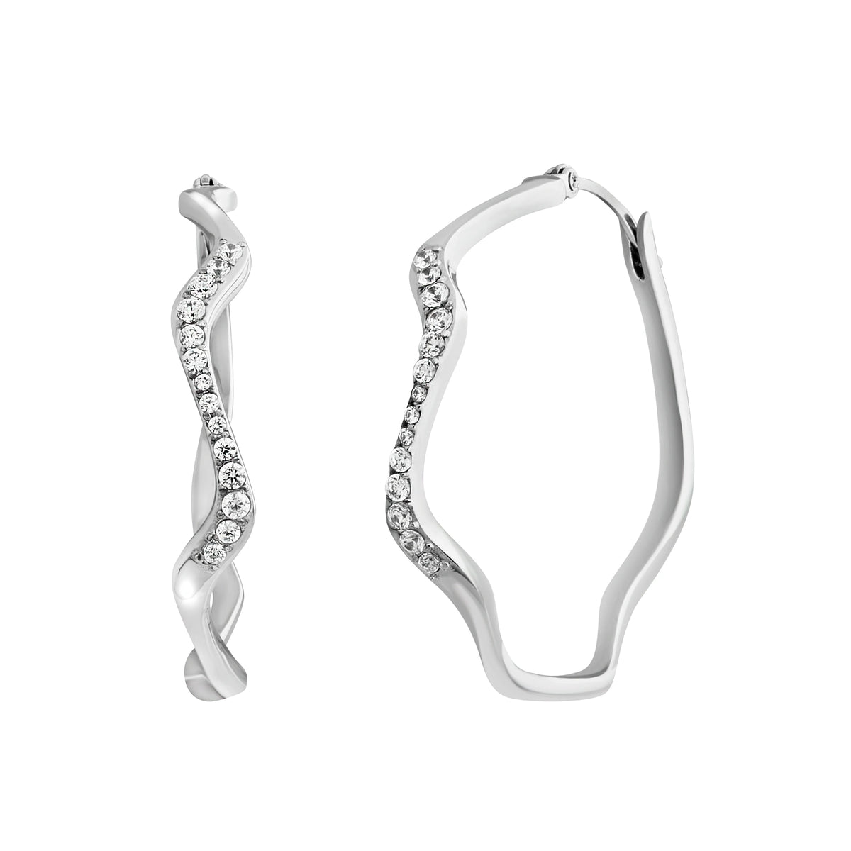 Orecchini A Cerchio Con Finitura Specchiata E Zirconi Bianchi Breil Donna "Zig Zag" TJ3909