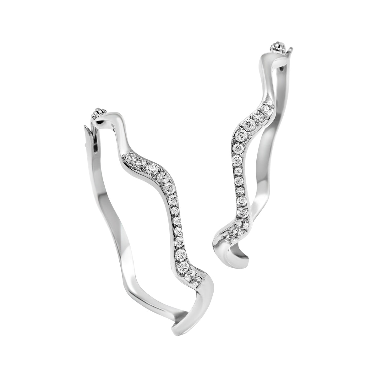 Orecchini A Cerchio Con Finitura Specchiata E Zirconi Bianchi Breil Donna "Zig Zag" TJ3909