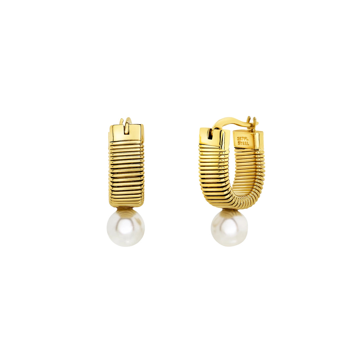 Orecchini Pendenti A Boccola Ovale Con Finitura Ip Oro 14K E Perla "Stylize" TJ4052