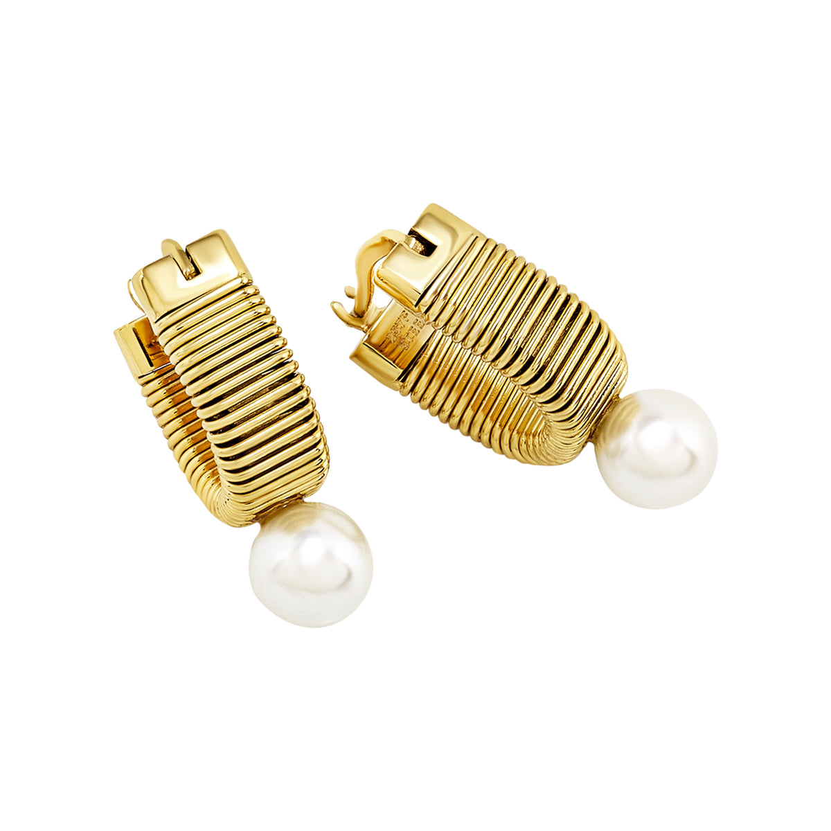 Orecchini Pendenti A Boccola Ovale Con Finitura Ip Oro 14K E Perla "Stylize" TJ4052