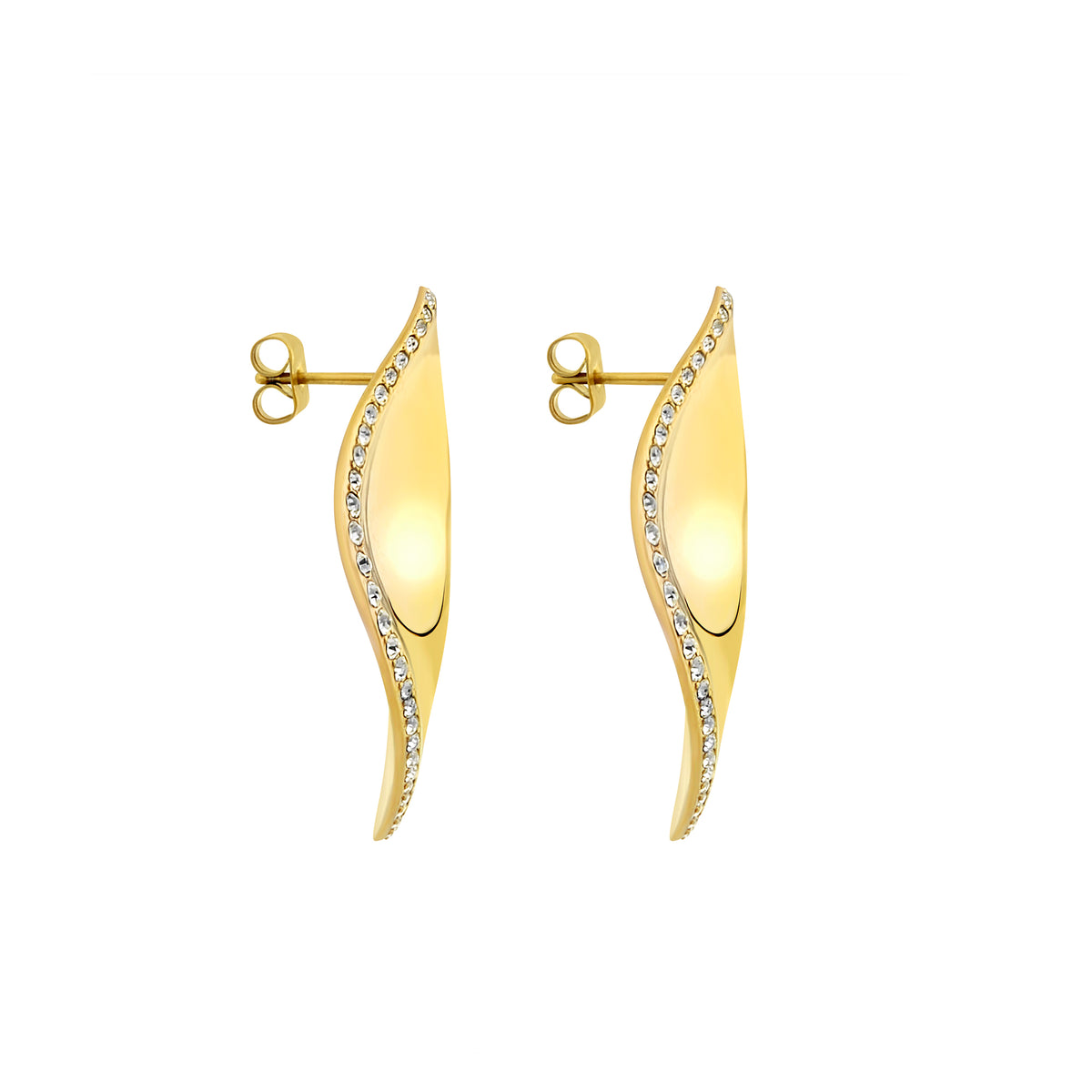 Orecchini Pendenti In Acciaio Con Finitura PVD Oro 14K E Zirconi Bianchi Breil Donna "Retwist" TJ3918