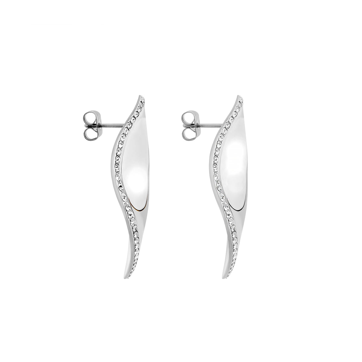 Orecchini Pendenti In Acciaio Con Finitura Specchiata E Zirconi Breil Donna "Retwist" TJ3917